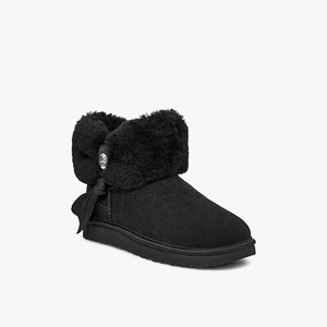 Ugg Cinched Fur Mini Women Classic Boots Black (8937YWFNJ)